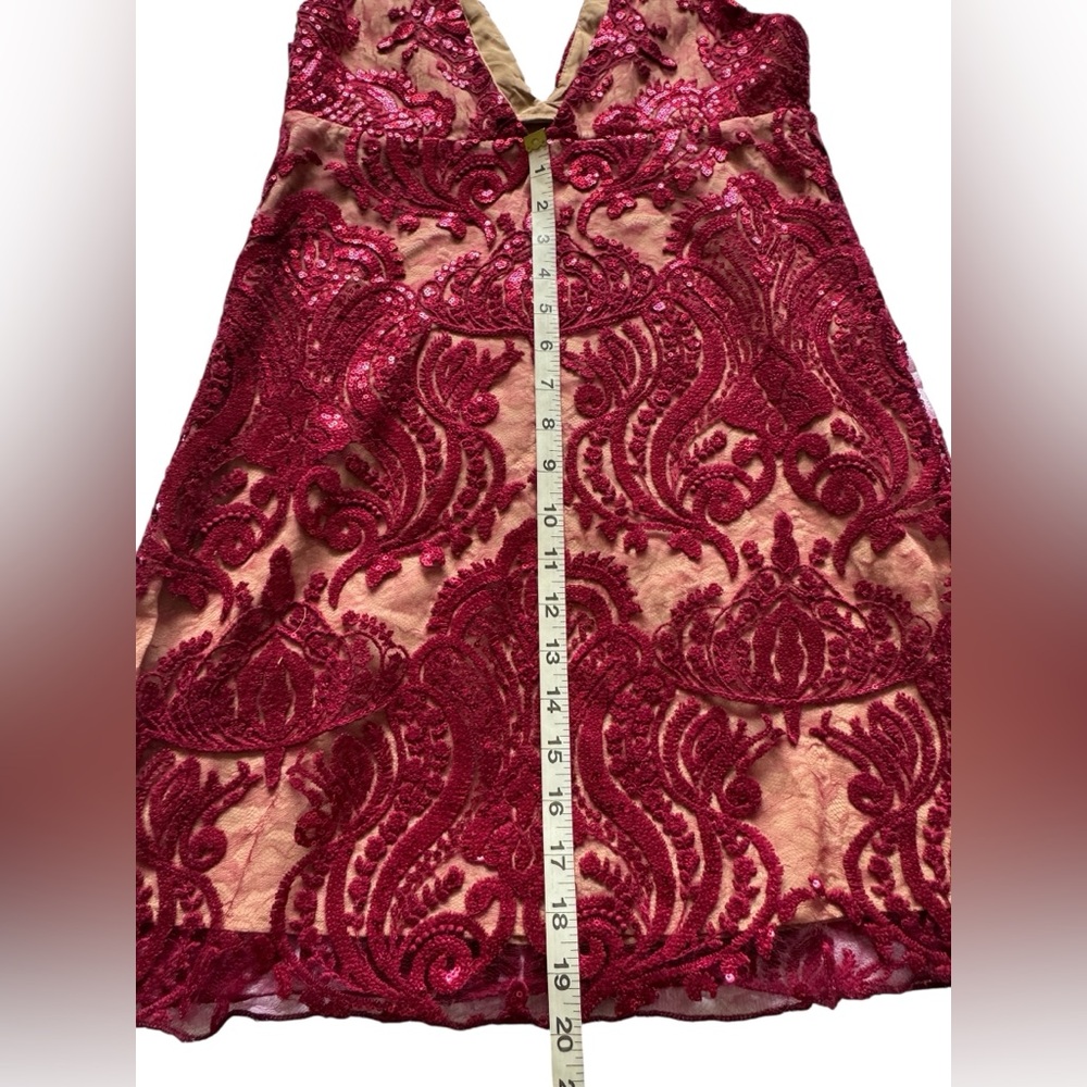 Free People Night Shimmer Mini Raspberry Red V Neck Sequined Dress Size 2 - Picture 13 of 13